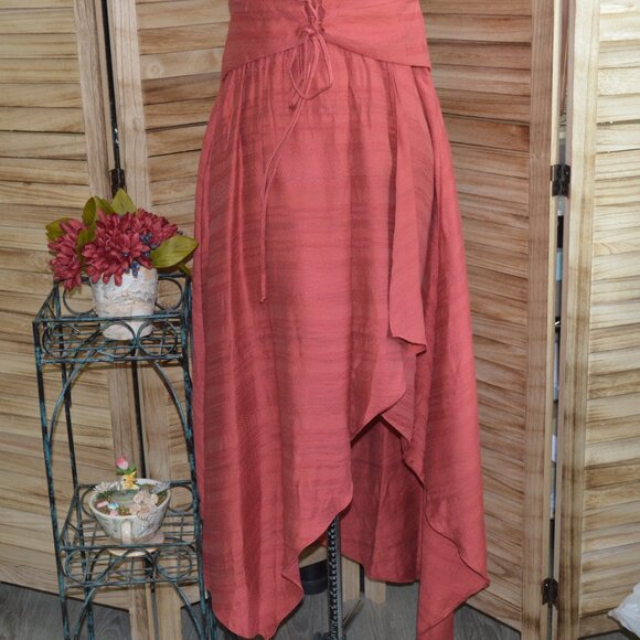 BCBGMaxazria M Asymmetrical Dress Lace Up Corset Type Front Terracotta - Picture 2 of 8